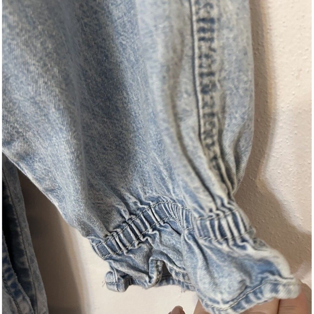 Free People Hannah Denim Mini Dress Sz Small Distressed Light Blue Denim - Picture 6 of 10